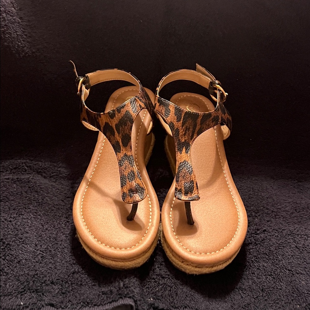 Leopard sandal wedges in brown & black